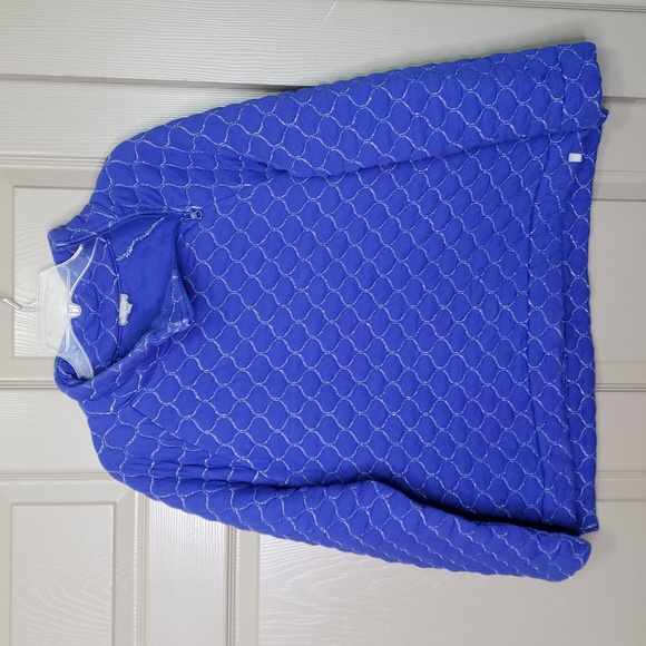 T By TALBOTS Quilted Blue Silver Zip Neck Pullover Top Size large - Picture 7 of 9